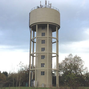 Concrete repair and protection system on concrete elevations on Shudy Camps Water Tower in Cambridgeshire.
