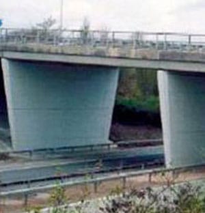 Flexcrete concrete repair and protection system applied for concrete repairs on Cocklaw Motorway Bridge, M90, Scotland.
