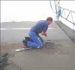 Repairing worn trafficked surfaces on concrete floor