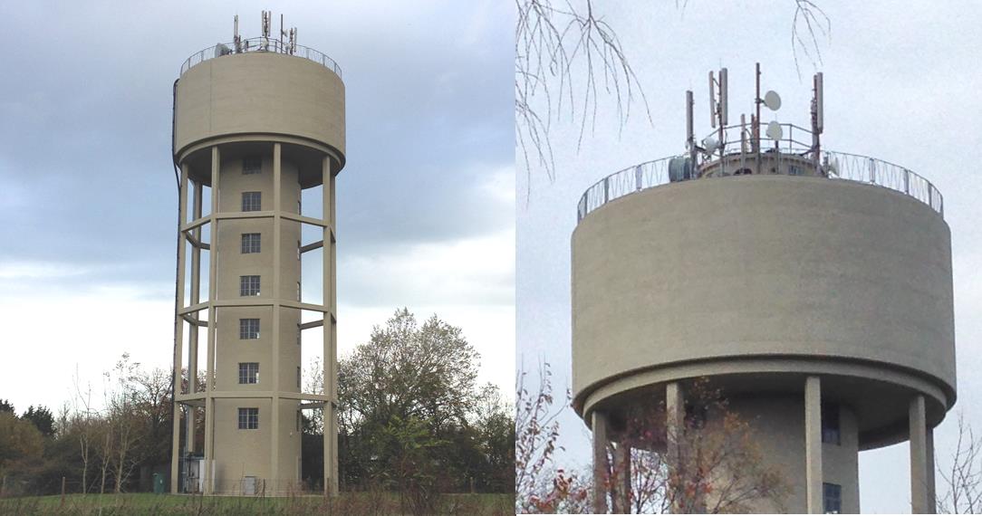 Concrete repair and protection system on concrete elevations on Shudy Camps Water Tower in Cambridgeshire.